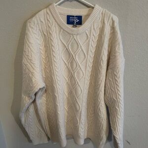 Aelfric Eden Cream Crewneck Cable Knit Sweater